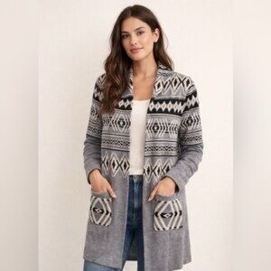 Rachel Zoe Black and Gray Geometric Cardigan